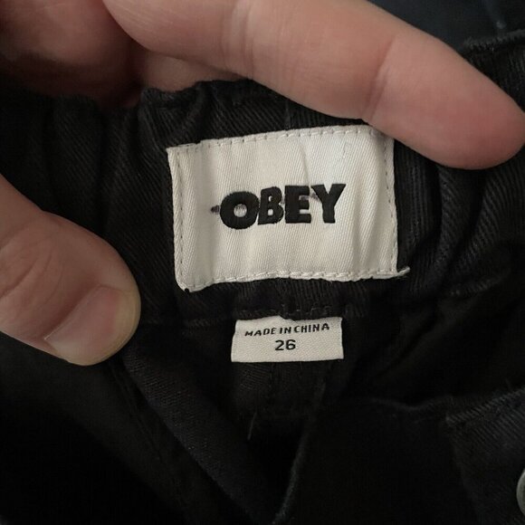 Obey Women 26 Black Grunge 90s Y2K Big Division Embroidered Cargo Pant NWOT - Picture 13 of 14